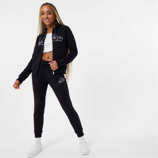 Jack Wills Hunston Logo Zip Hoodie Черно Дамски суичъри и блузи с качулки