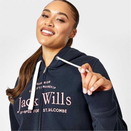 Jack Wills Hunston Logo Zip Hoodie Морска синьо Дамски суичъри и блузи с качулки