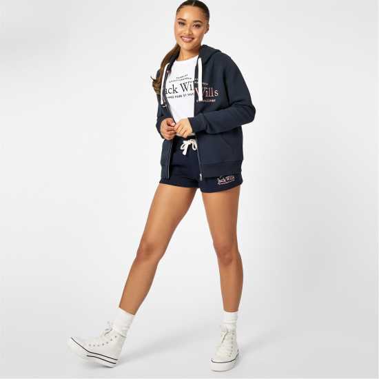 Jack Wills Hunston Logo Zip Hoodie Морска синьо Дамски суичъри и блузи с качулки