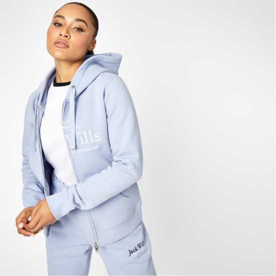 Jack Wills Hunston Logo Zip Hoodie Меко синьо Дамски суичъри и блузи с качулки