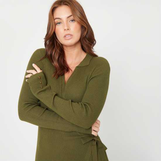 Be You Knitted Jumper Dress Хаки 