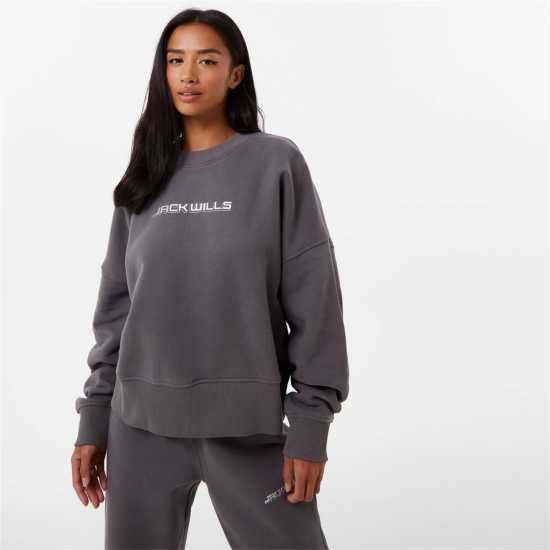 Jack Wills Boxy Crew Graphic Sweater Dark Grey Дамски суичъри и блузи с качулки