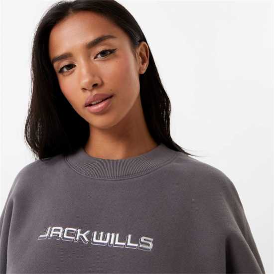 Jack Wills Boxy Crew Graphic Sweater Dark Grey Дамски суичъри и блузи с качулки