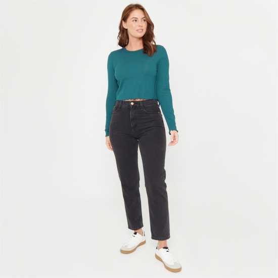 Горнище С Дълъг Ръкав Be You Rib Long Sleeve Top Womens Синьо-зелено Дамски тениски и фланелки