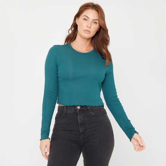 Горнище С Дълъг Ръкав Be You Rib Long Sleeve Top Womens Синьо-зелено Дамски тениски и фланелки