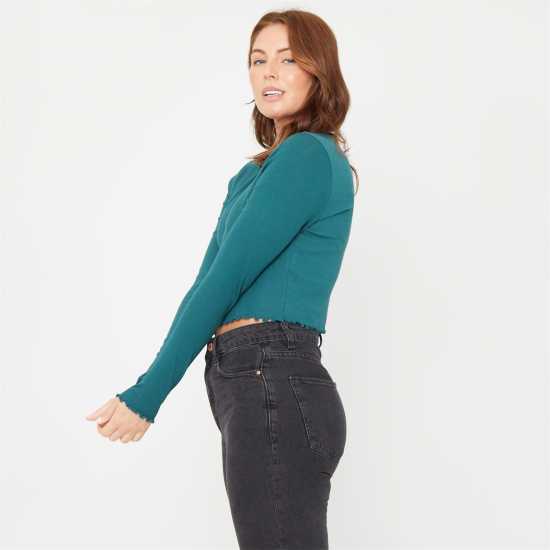 Горнище С Дълъг Ръкав Be You Rib Long Sleeve Top Womens Синьо-зелено Дамски тениски и фланелки