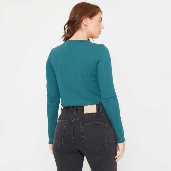 Горнище С Дълъг Ръкав Be You Rib Long Sleeve Top Womens Синьо-зелено Дамски тениски и фланелки