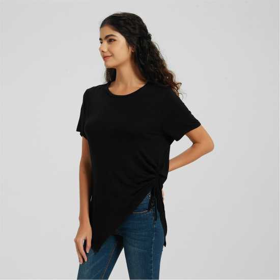 Be You Ruched Side Top Черно Дамски тениски и фланелки