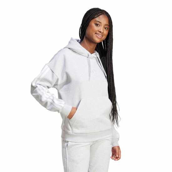 Adidas Essentials 3-Stripes Fleece Hoodie Сив марл 