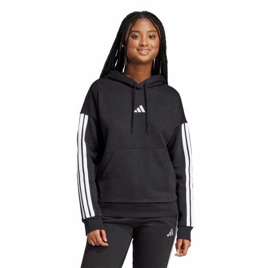 Adidas Essentials 3-Stripes Fleece Hoodie Черно/Бяло 