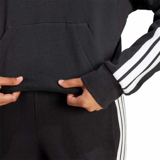 Adidas Essentials 3-Stripes Fleece Hoodie Черно/Бяло 