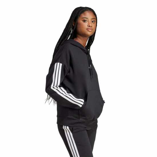 Adidas Essentials 3-Stripes Fleece Hoodie Черно/Бяло 