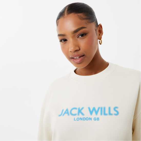 Jack Wills Blurred Logo Crew Vintage White - Дамски суичъри и блузи с качулки