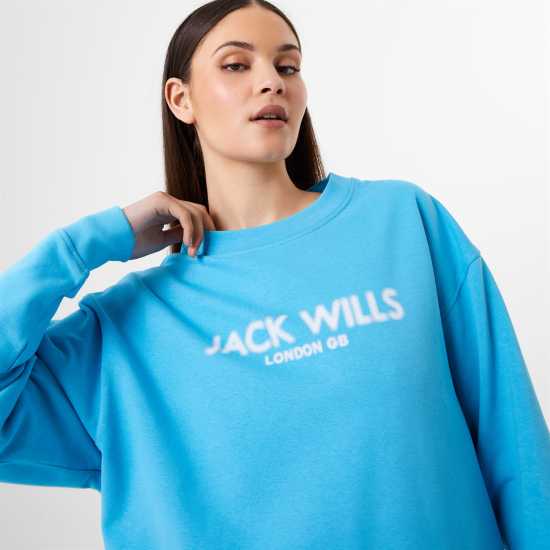 Jack Wills Blurred Logo Crew Blue Дамски суичъри и блузи с качулки