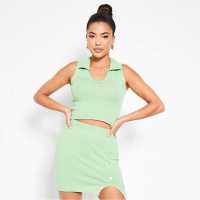 Collared V Neck Knitted Crop Top Co-Ord