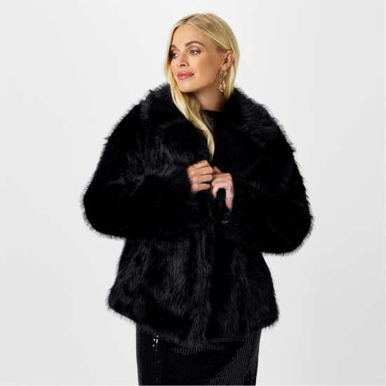 Biba Яке Изкуствена Кожа Short Faux Fur Jacket Черно Дамски якета и палта
