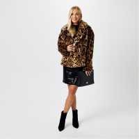 Biba Яке Изкуствена Кожа Short Faux Fur Jacket Леопард Дамски якета и палта