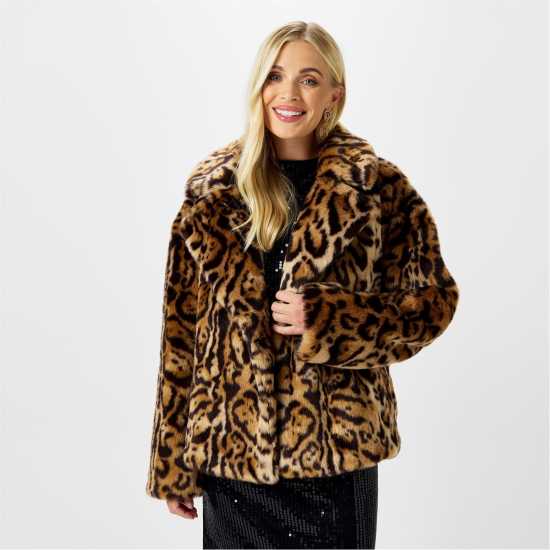 Biba Яке Изкуствена Кожа Short Faux Fur Jacket Леопард Дамски якета и палта
