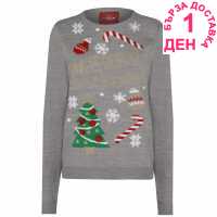 Дамски Коледен Пуловер Threadbare Christmas Jumper Ladies