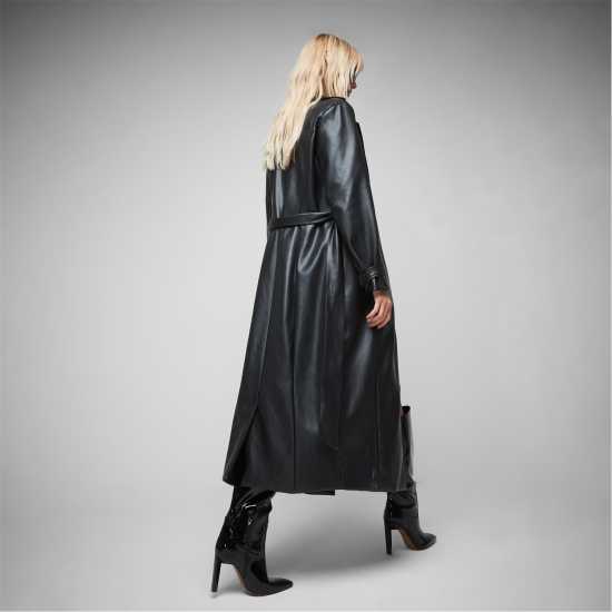 Тренчкот Double Breasted Belted Faux Leather Trench Coat  Дамски грейки