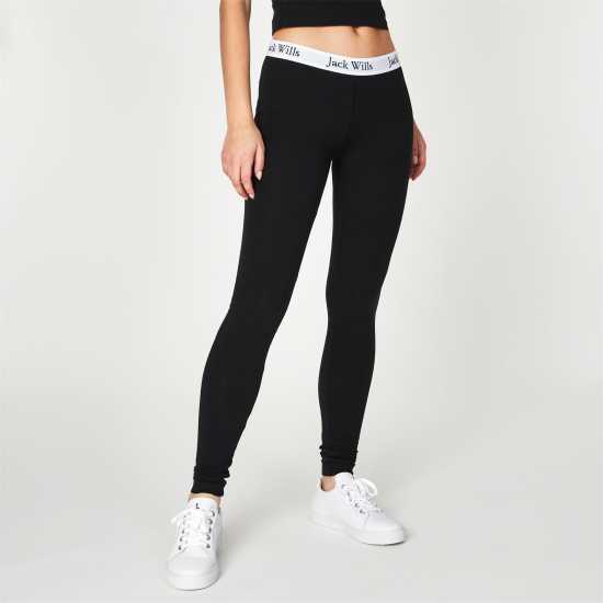 Ластичен Клин Jack Wills Logo Waistband Leggings Черно/Бяло Дамско трико и клинове