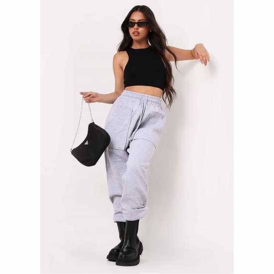 Missy Empire Front Oversized Joggers Сиво Дамски долнища на анцуг