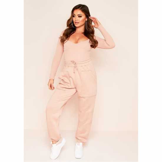 Missy Empire Front Oversized Joggers Роза Дамски долнища на анцуг
