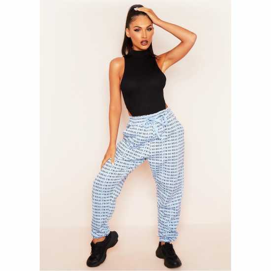 Missy Empire I'm Real Slogan Joggers Синьо 