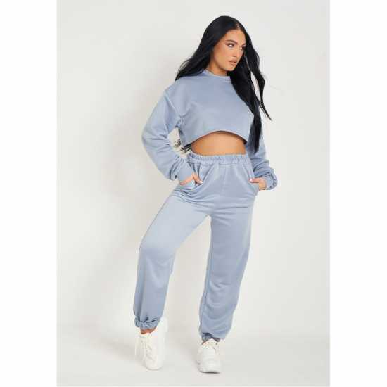 Дамски долнища на анцуг Missy Empire Loopback Joggers Синьо Missy Empire Loopback Joggers Синьо Дамски долнища на анцуг