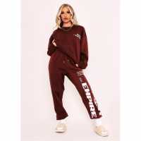 Missy Empire Empire Slogan Joggers Шоколад Дамски долнища на анцуг