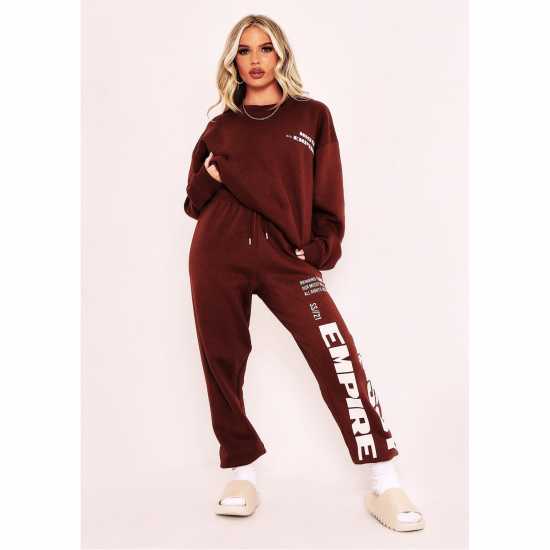 Missy Empire Empire Slogan Joggers Шоколад Дамски долнища на анцуг