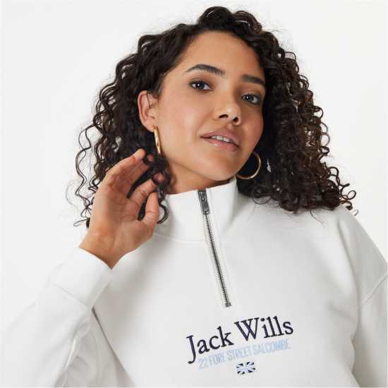 Jack Wills Honeylane Half Zip Sweatshirt Vintage White Дамски полар