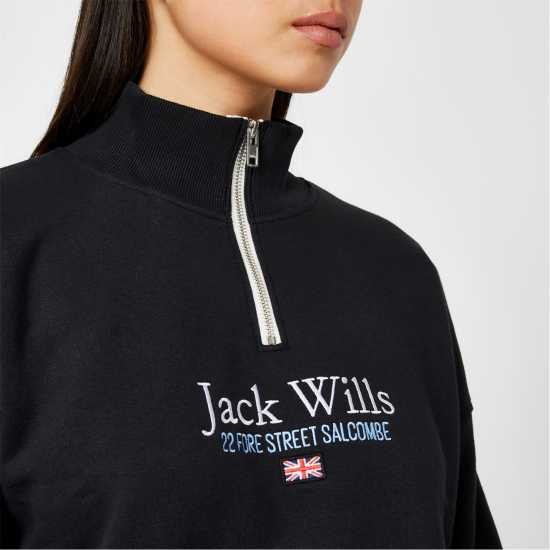 Jack Wills Honeylane Half Zip Sweatshirt Black Дамски полар