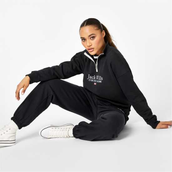 Jack Wills Honeylane Half Zip Sweatshirt Черно Дамски полар