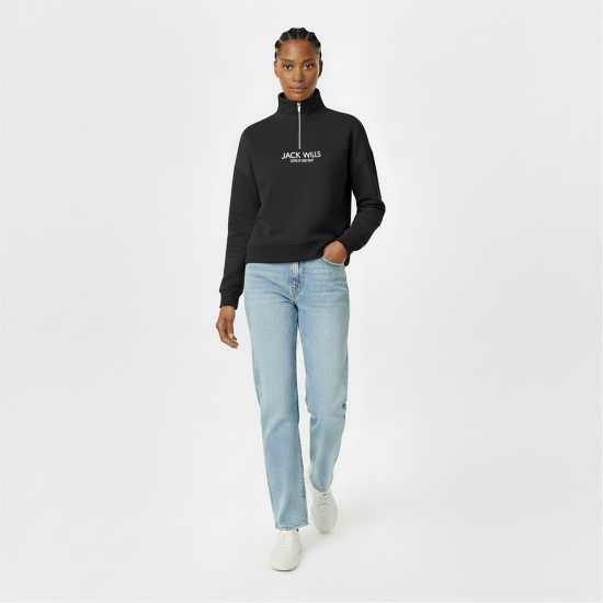 Jack Wills Honeylane Half Zip Sweatshirt Womens Черно Jack Wills Honeylane Half Zip Sweatshirt Womens Черно