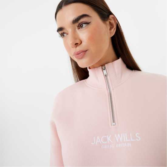 Jack Wills Honeylane Half Zip Sweatshirt Soft Pink Дамски полар