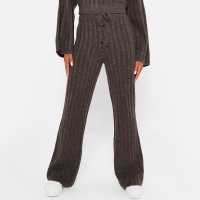 I Saw It First Recycled Knit Blend Wide Leg Rib Trousers Co-Ord Chocolate Дамски пуловери и жилетки