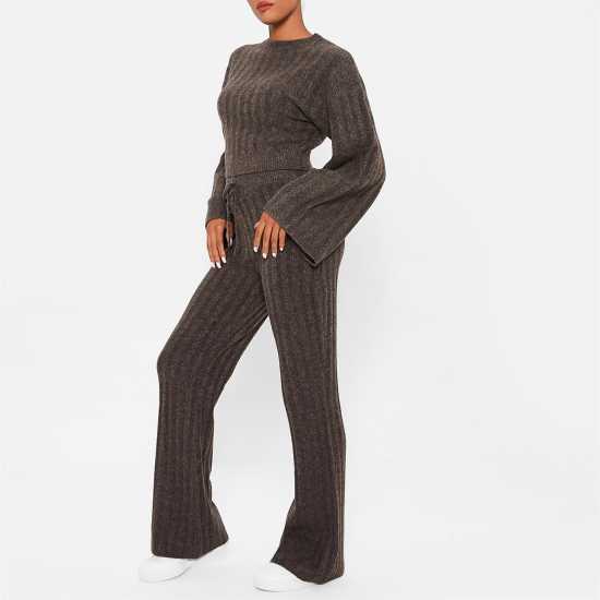 I Saw It First Recycled Knit Blend Wide Leg Rib Trousers Co-Ord Chocolate Дамски пуловери и жилетки