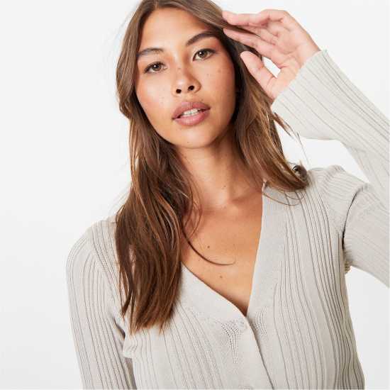 Jack Wills Knitted Button Top Stone Дамски пуловери и жилетки