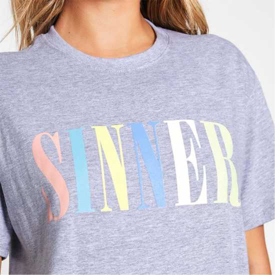 Sinner Oversized Slogan T-Shirt  Дамски тениски и фланелки