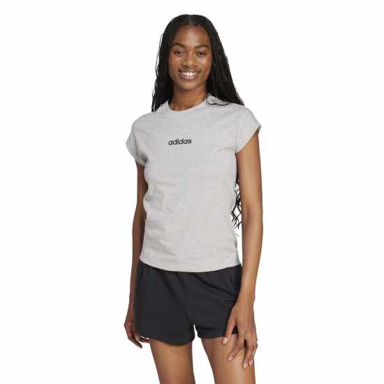 Adidas Essentials Linear Cotton T-Shirt Womens Среден сив хтх Дамски тениски и фланелки