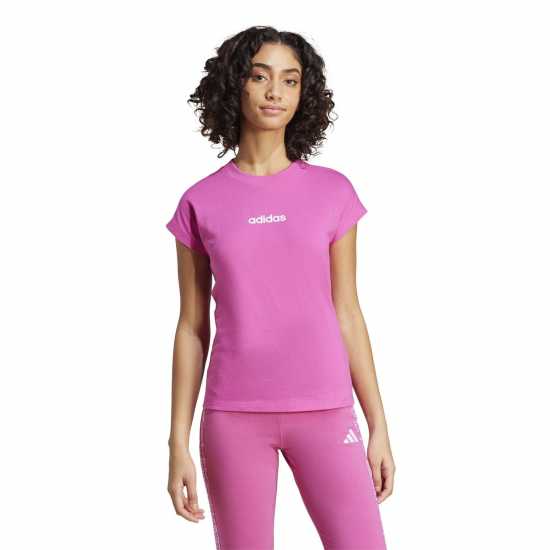 Adidas Essentials Linear Cotton T-Shirt Womens Фуксия розово Дамски тениски и фланелки