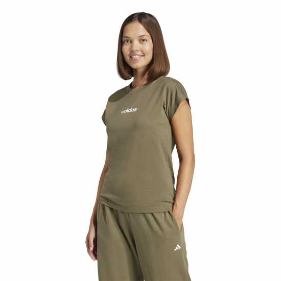 Adidas Essentials Linear Cotton T-Shirt Womens Olive Дамски тениски и фланелки