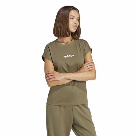 Adidas Essentials Linear Cotton T-Shirt Womens Olive Дамски тениски и фланелки