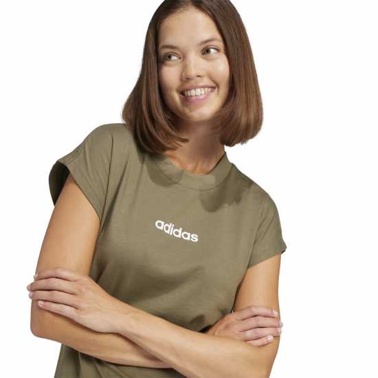 Adidas Essentials Linear Cotton T-Shirt Womens Olive Дамски тениски и фланелки