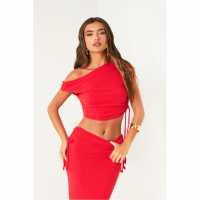 Дамски тениски и фланелки Missy Empire Off The Shoulder Ruched Crop Top Червено Missy Empire Off The Shoulder Ruched Crop Top Червено Дамски тениски и фланелки