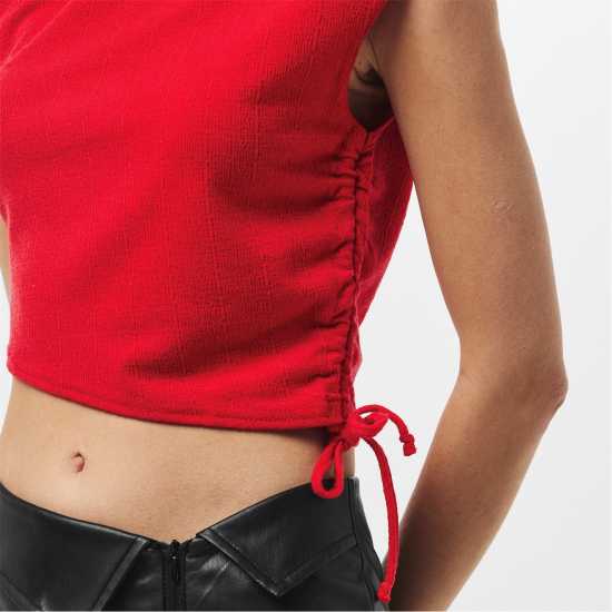 Missy Empire Off The Shoulder Ruched Crop Top Червено Дамски тениски и фланелки