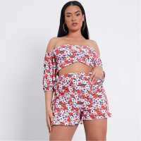 I Saw It First Plus Size Floral Ruched Front Milk Maid Crop Top  Дамско облекло плюс размер