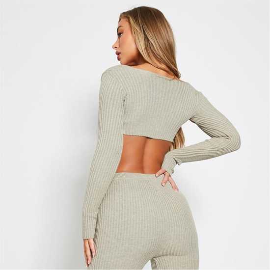 I Saw It First Twist Front Detail Long Sleeve Rib Knitted Top Brown Дамски пуловери и жилетки
