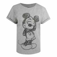 Disney Character T-Shirt Mickey Mouse Shy Sketch Grey Дамски тениски и фланелки